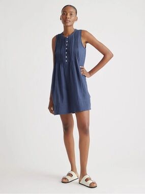 QUINCE NWT 100% Organic Cotton Gauze Sleeveless Swing Dress -indigo blue -medium
